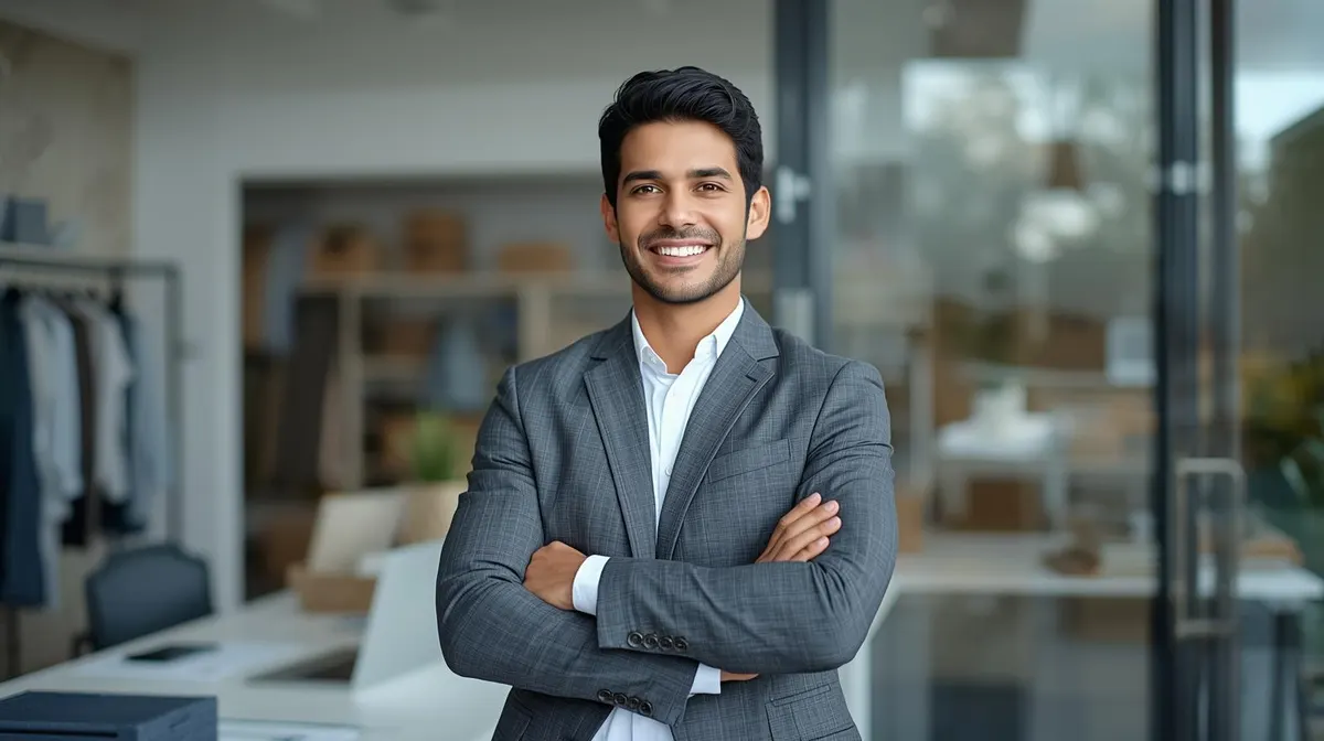 A smiling small business owner in his shop