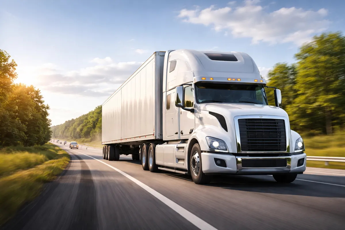 A semi-truck driving on a highway