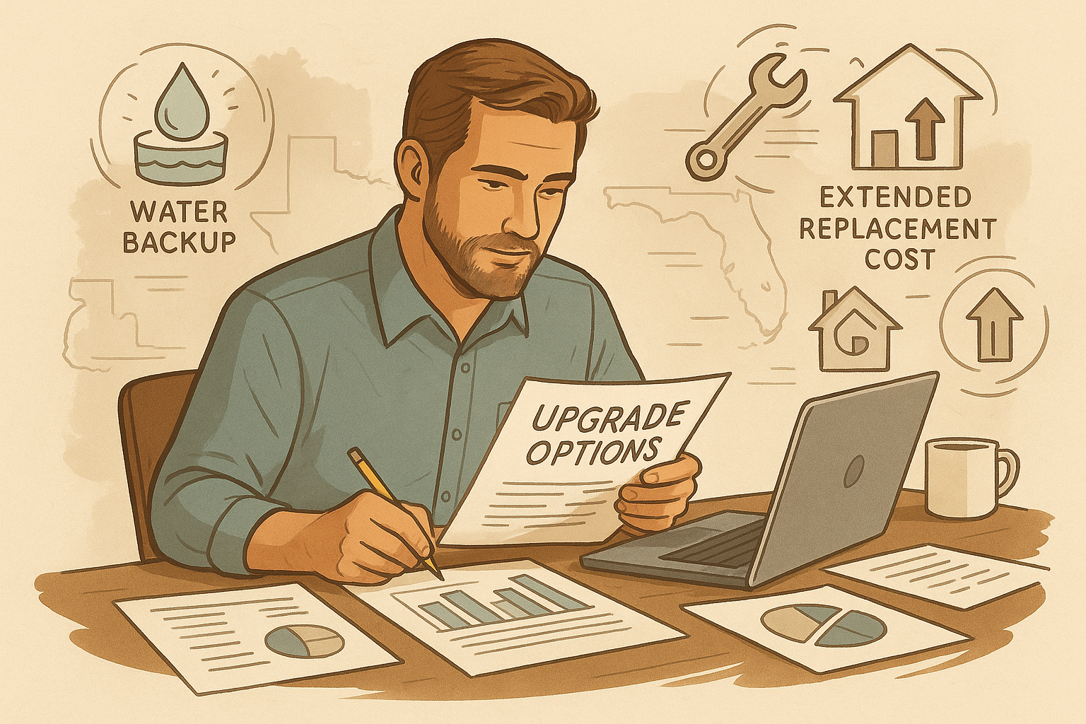 Florida homeowner reviewing optional home insurance upgrades