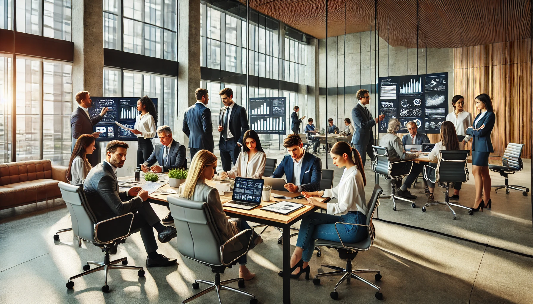 Insurance professionals collaborating in a modern office