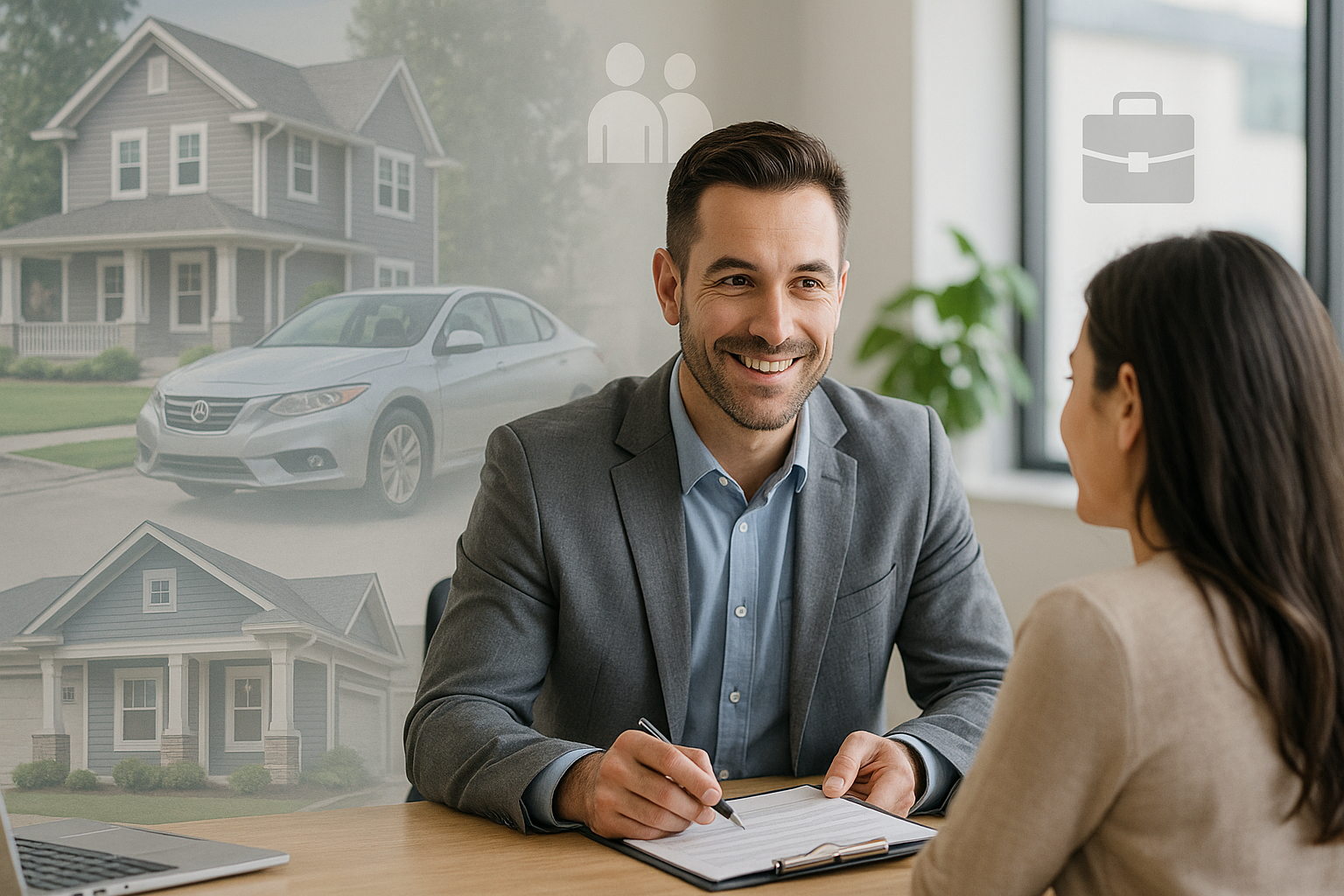 Modern insurance network connecting auto, home, and business coverage